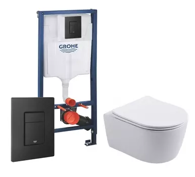 Комплект 3 в 1 инсталляция Grohe Rapid SL + Унитаз подвесной Aquanet Smart 276395 + кнопка черная