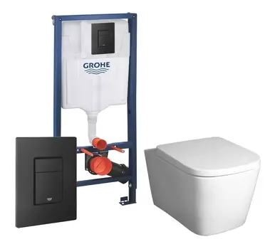 Комплект 3 в 1 инсталляция Grohe Rapid SL + Унитаз подвесной BelBagno Albano BB120CHR + кнопка черная