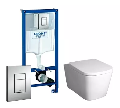 Комплект 3 в 1 инсталляция Grohe Rapid SL + Унитаз подвесной BelBagno Albano BB120CHR + кнопка хром