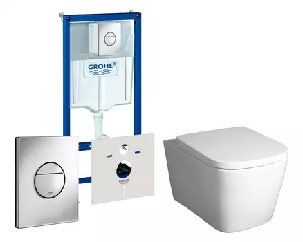 Комплект 3 в 1 инсталляция Grohe Rapid SL + Унитаз подвесной BelBagno Albano BB120CHR + кнопка хром Nova круглая