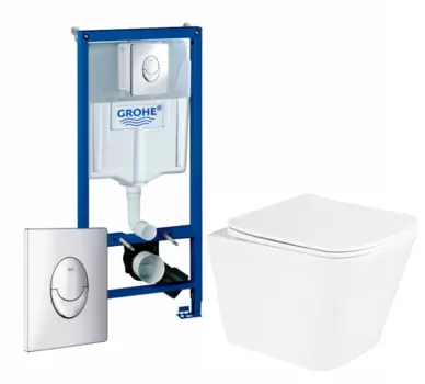 Комплект 3 в 1 инсталляция Grohe Rapid SL + Унитаз подвесной BelBagno Due BB3103CHR/SC + кнопка Skate Air