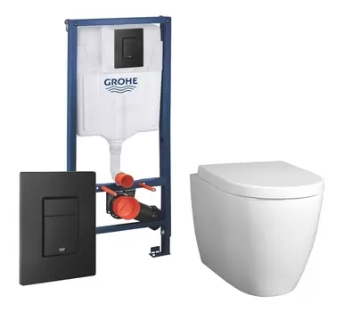 Комплект 3 в 1 инсталляция Grohe Rapid SL + Унитаз подвесной BelBagno Marino + кнопка черная