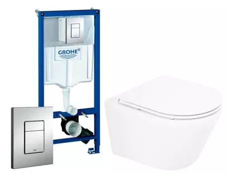 Комплект 3 в 1 инсталляция Grohe Rapid SL + Унитаз подвесной BelBagno Tre BB8001CHR/SC + кнопка хром