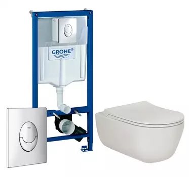 Комплект 3 в 1 инсталляция Grohe Rapid SL + Унитаз подвесной Berges Wasserhaus Ego XL 082118 + кнопка хром