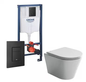 Комплект 3 в 1 инсталляция Grohe Rapid SL + Унитаз подвесной Ceramica Nova Forma CN3011 + кнопка черная