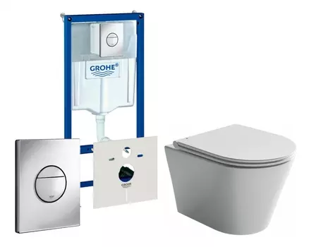 Комплект 3 в 1 инсталляция Grohe Rapid SL + Унитаз подвесной Ceramica Nova Forma CN3011 + кнопка хром Nova круглая
