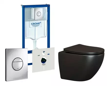 Комплект 3 в 1 инсталляция Grohe Rapid SL + Унитаз подвесной Ceramica Nova Metropol CN4002MB + кнопка хром Nova круглая