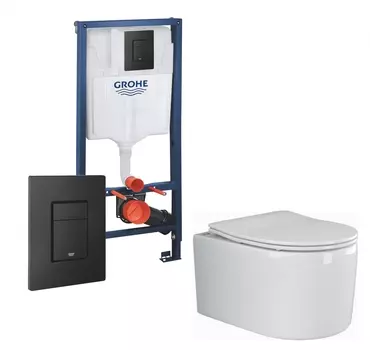 Комплект 3 в 1 инсталляция Grohe Rapid SL + Унитаз подвесной Ceramica Nova Moments CN3003 + кнопка черная