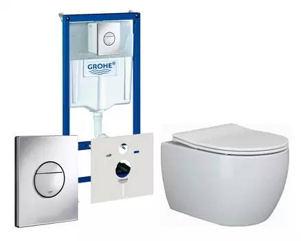 Комплект 3 в 1 инсталляция Grohe Rapid SL + Унитаз подвесной Ceramica Nova Play CN3001 + кнопка хром Nova круглая