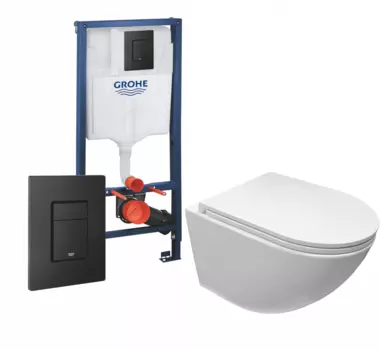 Комплект 3 в 1 инсталляция Grohe Rapid SL + Унитаз подвесной Cerutti Spa Sella aria CT9529 Tornado + кнопка черная