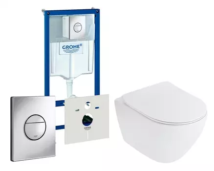 Комплект 3 в 1 инсталляция Grohe Rapid SL + Унитаз подвесной Cezares Stylus CZR-513-TH-R + кнопка хром Nova круглая