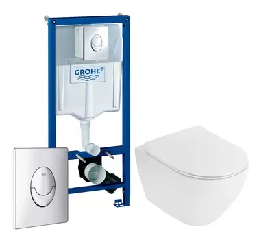 Комплект 3 в 1 инсталляция Grohe Rapid SL + Унитаз подвесной Cezares Stylus CZR-513-TH-R + кнопка хром