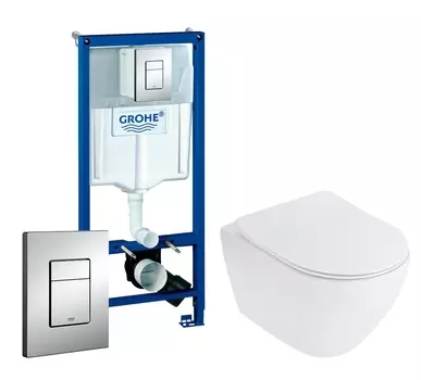 Комплект 3 в 1 инсталляция Grohe Rapid SL + Унитаз подвесной Cezares Stylus CZR-513-TH-R + кнопка хром