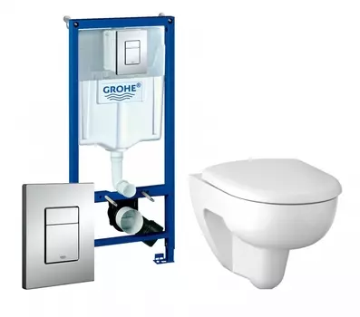 Комплект 3 в 1 инсталляция Grohe Rapid SL + Унитаз подвесной Geberit Renova 500.801.00.1 + кнопка хром