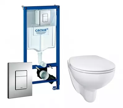 Комплект 3 в 1 инсталляция Grohe Rapid SL + Унитаз подвесной Grohe Bau Ceramic 39351000 + кнопка хром