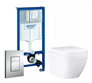 Комплект 3 в 1 инсталляция Grohe Rapid SL + Унитаз подвесной Grohe Euro Ceramic 39206000 + кнопка хром