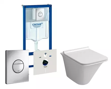 Комплект 3 в 1 инсталляция Grohe Rapid SL + Унитаз подвесной Grossman GR-4413S + кнопка хром Nova круглая