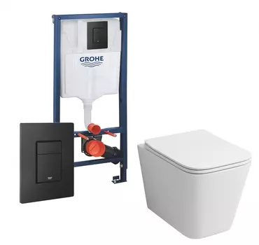 Комплект 3 в 1 инсталляция Grohe Rapid SL + Унитаз подвесной Grossman GR-4441S + кнопка черная
