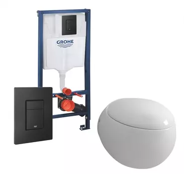 Комплект 3 в 1 инсталляция Grohe Rapid SL + Унитаз подвесной Grossman GR-4442 + кнопка черная