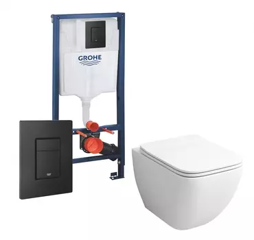 Комплект 3 в 1 инсталляция Grohe Rapid SL + Унитаз подвесной Grossman GR-4447S + кнопка черная