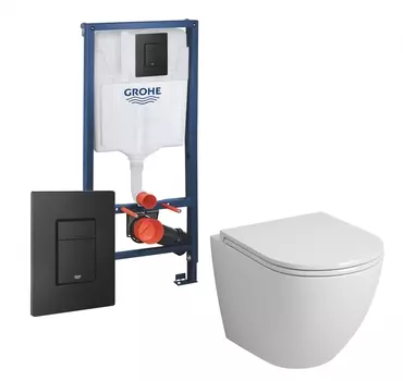 Комплект 3 в 1 инсталляция Grohe Rapid SL + Унитаз подвесной Grossman GR-4455S + кнопка черная