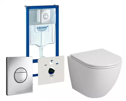 Комплект 3 в 1 инсталляция Grohe Rapid SL + Унитаз подвесной Grossman GR-4455S + кнопка хром Nova круглая