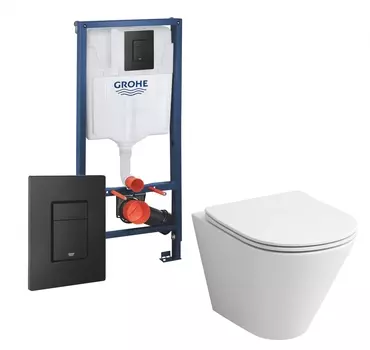 Комплект 3 в 1 инсталляция Grohe Rapid SL + Унитаз подвесной Grossman GR-4477S + кнопка черная