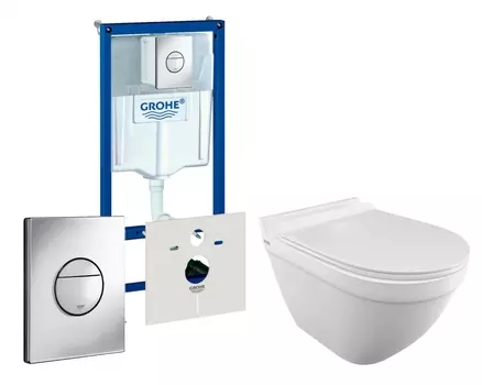 Комплект 3 в 1 инсталляция Grohe Rapid SL + Унитаз подвесной Iddis Cloud CLORDSEi25 + кнопка хром Nova круглая