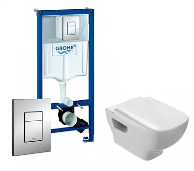 Комплект 3 в 1 инсталляция Grohe Rapid SL + Унитаз подвесной Jacob Delafon Struktura EDE102-00 + кнопка хром