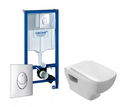 Комплект 3 в 1 инсталляция Grohe Rapid SL + Унитаз подвесной Jacob Delafon Struktura EDE102-00 + кнопка Skate Air