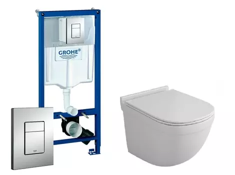 Комплект 3 в 1 инсталляция Grohe Rapid SL + Унитаз подвесной Owl 1975 Cirkel-H TOWLT190101 + кнопка хром