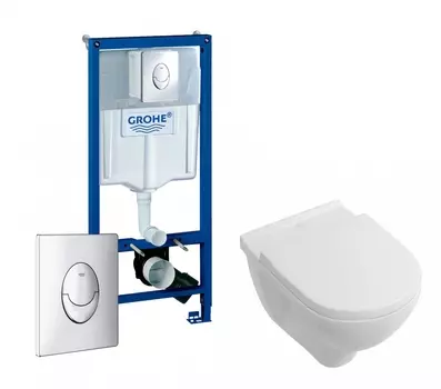 Комплект 3 в 1 инсталляция Grohe Rapid SL + Унитаз подвесной Villeroy & Boch O Novo Directflush + кнопка Skate Air