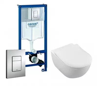 Комплект 3 в 1 инсталляция Grohe Rapid SL + Унитаз подвесной Villeroy & Boch Subway 2.0 5614R201 + кнопка хром