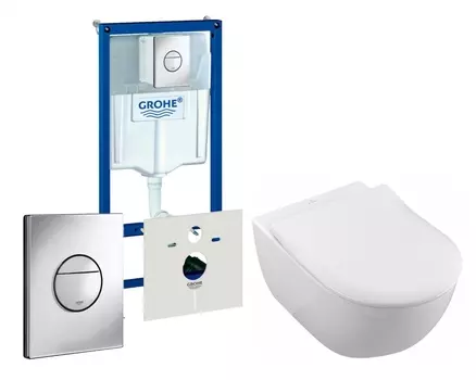 Комплект 3 в 1 инсталляция Grohe Rapid SL + Унитаз подвесной Villeroy & Boch Subway 2.0 5614R201 + кнопка хром Nova круглая