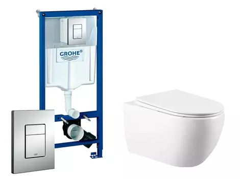 Комплект 3 в 1 инсталляция Grohe Rapid SL + Унитаз подвесной Vincea Evo + кнопка хром