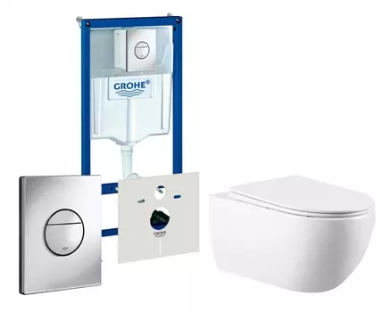 Комплект 3 в 1 инсталляция Grohe Rapid SL + Унитаз подвесной Vincea Evo VT1-34 + кнопка хром Nova круглая