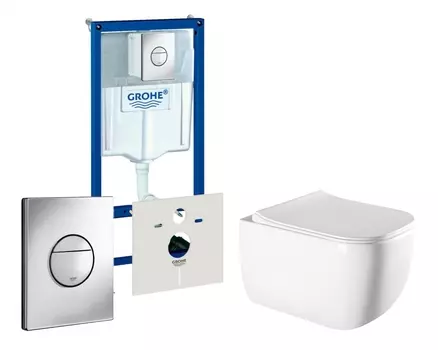 Комплект 3 в 1 инсталляция Grohe Rapid SL + Унитаз подвесной Vincea Form VT1-35 + кнопка хром Nova круглая