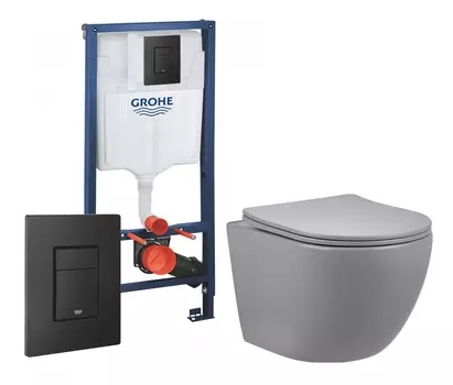 Комплект 3 в 1 инсталляция Grohe Rapid SL + Унитаз подвесной Vincea Globo VT1-14SMG + черная кнопка