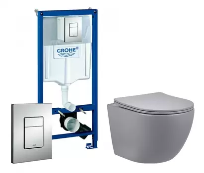 Комплект 3 в 1 инсталляция Grohe Rapid SL + Унитаз подвесной Vincea Globo VT1-14SMG + кнопка хром