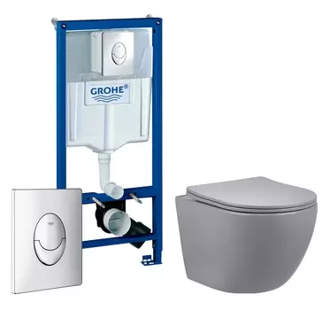 Комплект 3 в 1 инсталляция Grohe Rapid SL + Унитаз подвесной Vincea Globo VT1-14SMG + кнопка хром