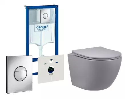 Комплект 3 в 1 инсталляция Grohe Rapid SL + Унитаз подвесной Vincea Globo VT1-14SMG + кнопка хром