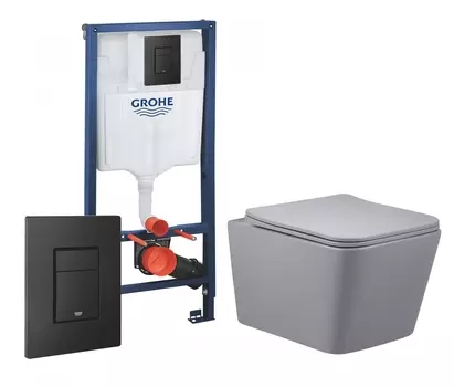 Комплект 3 в 1 инсталляция Grohe Rapid SL + Унитаз подвесной Vincea Q-Line VT1-12MG + черная кнопка