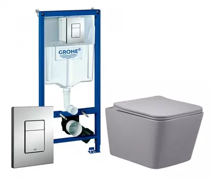 Комплект 3 в 1 инсталляция Grohe Rapid SL + Унитаз подвесной Vincea Q-Line VT1-12MG + кнопка хром
