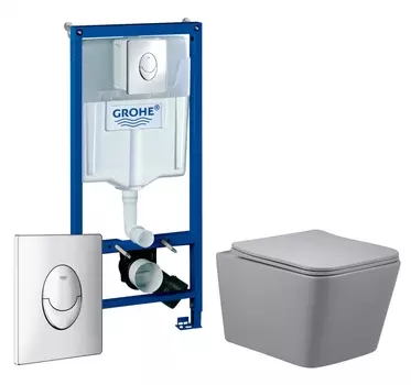 Комплект 3 в 1 инсталляция Grohe Rapid SL + Унитаз подвесной Vincea Q-Line VT1-12MG + кнопка хром