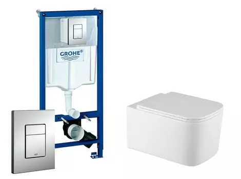 Комплект 3 в 1 инсталляция Grohe Rapid SL + Унитаз подвесной Vincea Ultra Rimless + кнопка хром