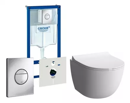 Комплект 3 в 1 инсталляция Grohe Rapid SL + Унитаз подвесной VitrA Sento 7748В003-0075 + кнопка хром Nova круглая