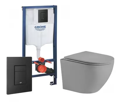 Комплект 3 в 1 инсталляция Grohe Rapid SL + Унитаз подвесной Weltwasser WW Merzbach 043 MT-GR + черная кнопка