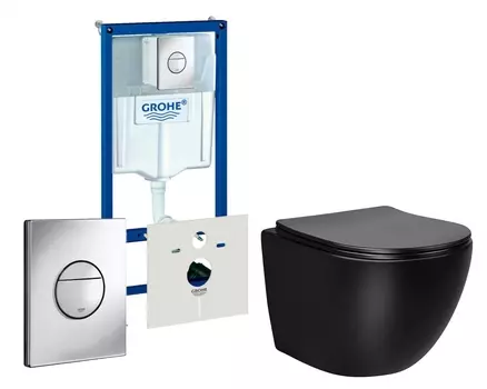 Комплект 3 в 1 инсталляция Grohe Rapid SL + Унитаз Vincea Globo VT1-14MB + кнопка хром Nova круглая