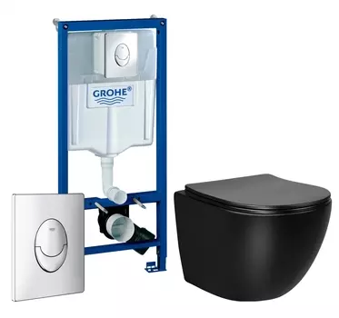 Комплект 3 в 1 инсталляция Grohe Rapid SL + Унитаз Vincea Globo VT1-14SMB + кнопка хром