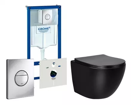 Комплект 3 в 1 инсталляция Grohe Rapid SL + Унитаз Vincea Globo VT1-14SMB + кнопка хром Nova круглая